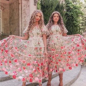 JessaKae Floral Maxi Dress with Red and Pink Embroidery 6X NWT